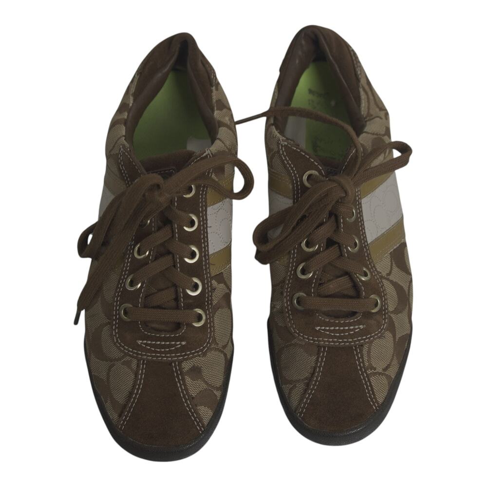 Coach Meagan A1112 Signature C Suede Sneakers Brown Khaki Women’s 9M No Lining - Picture 6 of 15